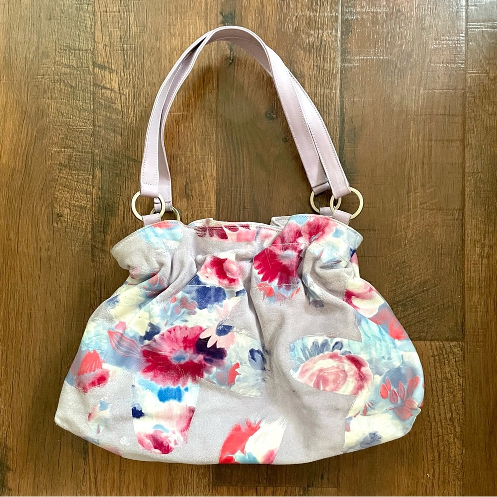 LANZETTI Painted floral suede summer bag made in Italy